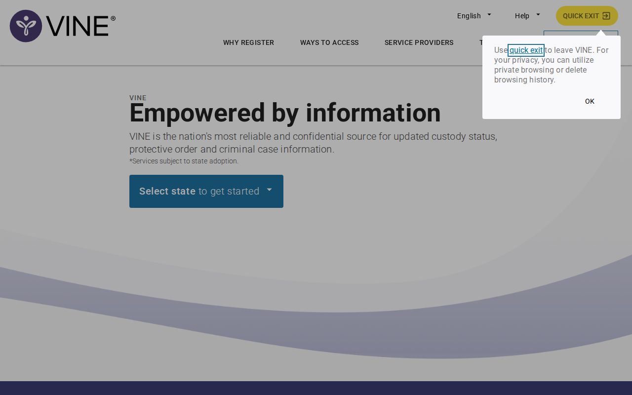 VINELink interface used to select Kentucky and search custody records