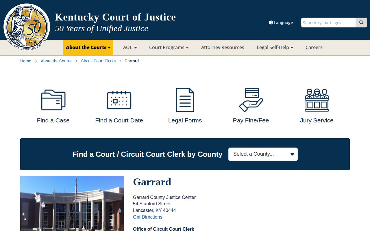 Kentucky Court of Justice Garrard County court information page