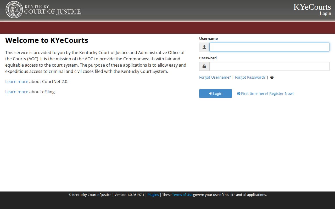 Kentucky CourtNet search interface for Garrard County court cases
