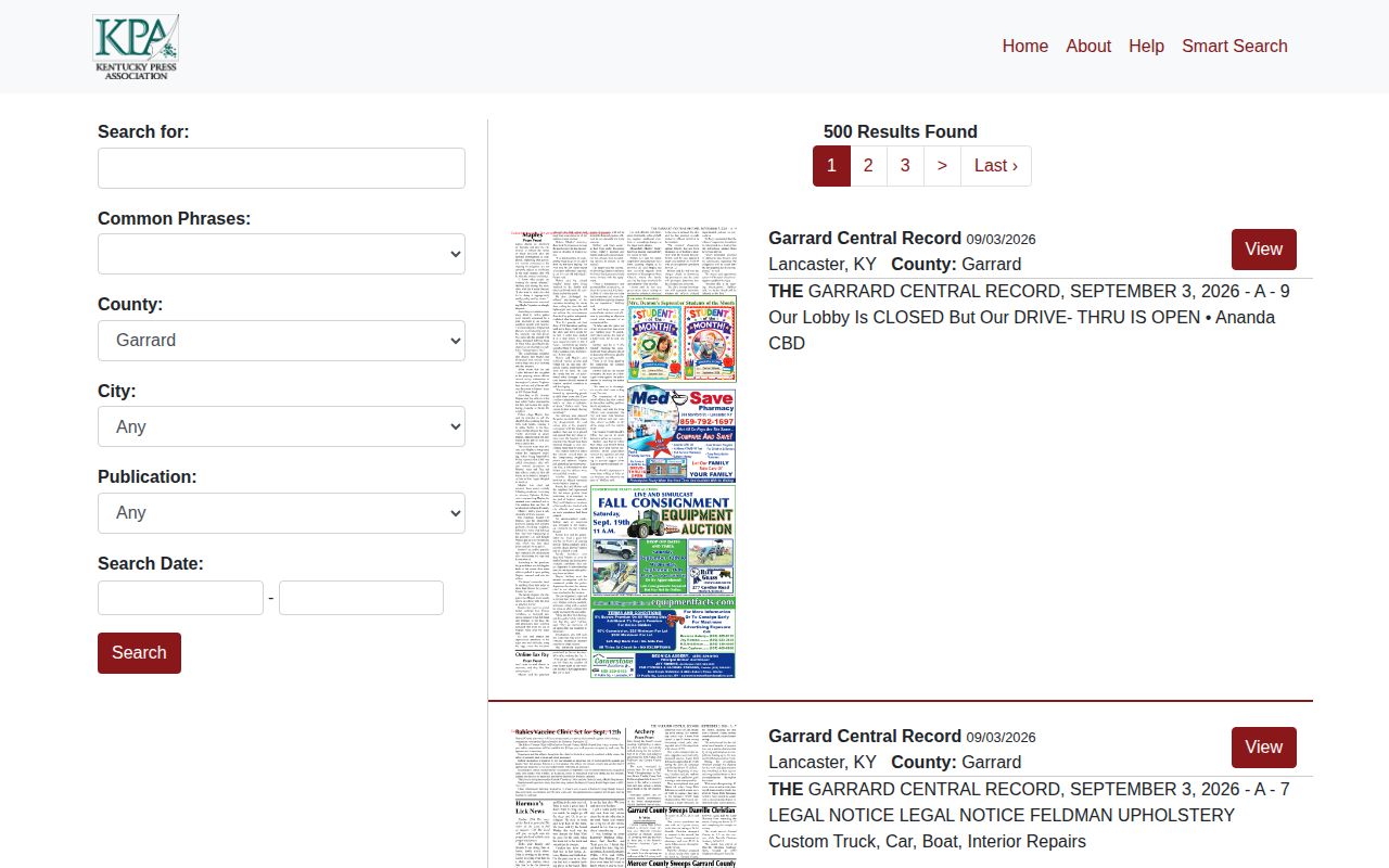 Kentucky Public Notice search results for Garrard County